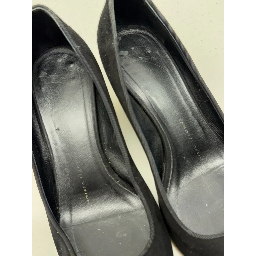 Giuseppe Zanotti Black Suede Studded Crystal Block Heel Pumps Pointed Toe 37 7